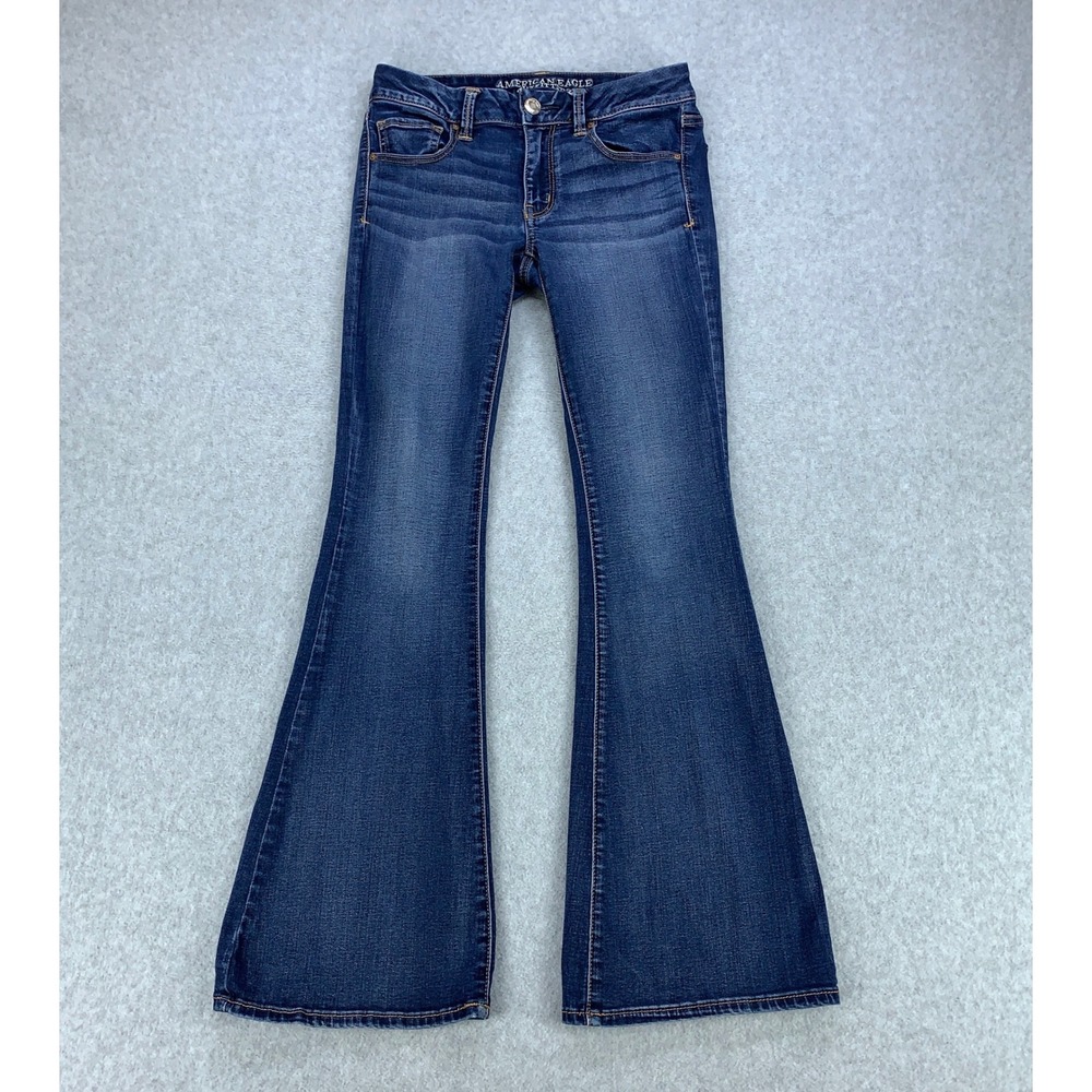 American Eagle Boho Flare Jeans Womens 6 Blue Super Super Stretch Denim 28x30